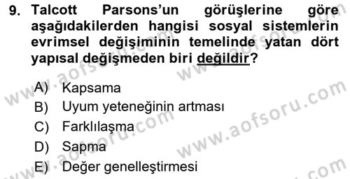 Modern Sosyoloji Tarihi Dersi 2020 - 2021 Yılı Yaz Okulu Sınav Soruları 9. Soru