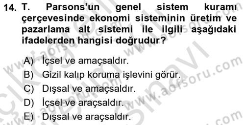 Modern Sosyoloji Tarihi Dersi 2021 - 2022 Yılı (Vize) Ara Sınav Soruları 14. Soru