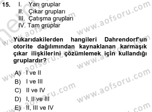 Modern Sosyoloji Tarihi Dersi 2021 - 2022 Yılı (Vize) Ara Sınav Soruları 15. Soru
