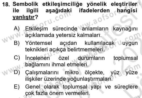 Modern Sosyoloji Tarihi Dersi 2021 - 2022 Yılı (Vize) Ara Sınav Soruları 18. Soru
