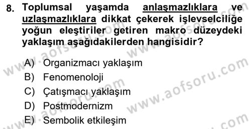 Modern Sosyoloji Tarihi Dersi 2021 - 2022 Yılı (Vize) Ara Sınav Soruları 8. Soru