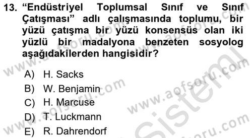 Modern Sosyoloji Tarihi Dersi 2021 - 2022 Yılı (Final) Dönem Sonu Sınav Soruları 13. Soru