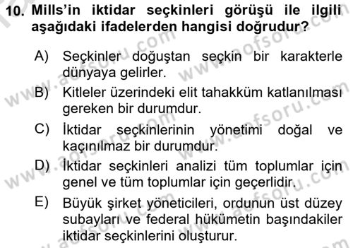 Modern Sosyoloji Tarihi Dersi 2021 - 2022 Yılı Yaz Okulu Sınav Soruları 10. Soru