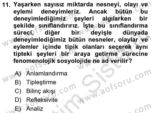 Modern Sosyoloji Tarihi Dersi 2021 - 2022 Yılı Yaz Okulu Sınav Soruları 11. Soru