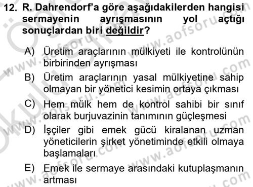 Modern Sosyoloji Tarihi Dersi 2021 - 2022 Yılı Yaz Okulu Sınav Soruları 12. Soru