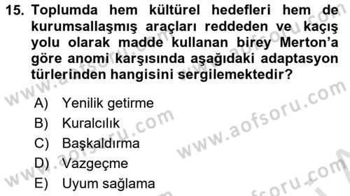 Modern Sosyoloji Tarihi Dersi 2021 - 2022 Yılı Yaz Okulu Sınav Soruları 15. Soru