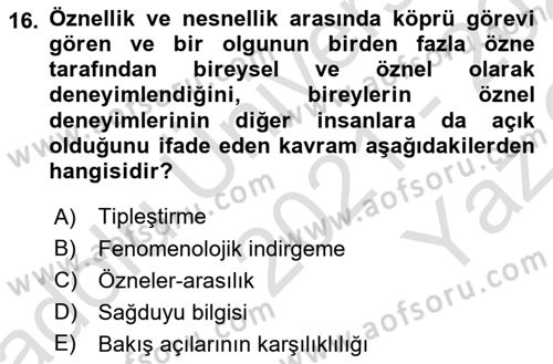 Modern Sosyoloji Tarihi Dersi 2021 - 2022 Yılı Yaz Okulu Sınav Soruları 16. Soru