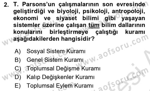Modern Sosyoloji Tarihi Dersi 2021 - 2022 Yılı Yaz Okulu Sınav Soruları 2. Soru