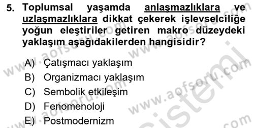Modern Sosyoloji Tarihi Dersi 2021 - 2022 Yılı Yaz Okulu Sınav Soruları 5. Soru