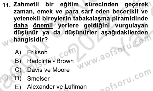 Modern Sosyoloji Tarihi Dersi 2022 - 2023 Yılı Yaz Okulu Sınav Soruları 11. Soru