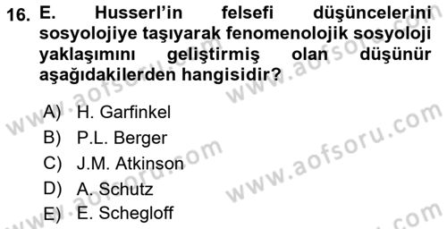 Modern Sosyoloji Tarihi Dersi 2022 - 2023 Yılı Yaz Okulu Sınav Soruları 16. Soru