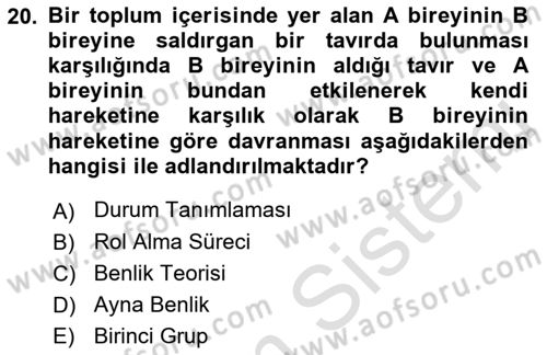 Modern Sosyoloji Tarihi Dersi 2022 - 2023 Yılı Yaz Okulu Sınav Soruları 20. Soru