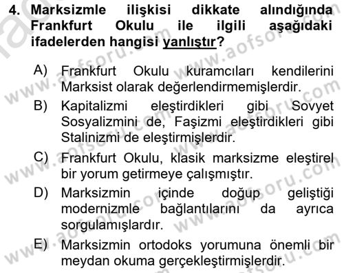 Modern Sosyoloji Tarihi Dersi 2022 - 2023 Yılı Yaz Okulu Sınav Soruları 4. Soru