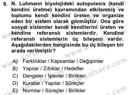 Modern Sosyoloji Tarihi Dersi 2022 - 2023 Yılı Yaz Okulu Sınav Soruları 9. Soru