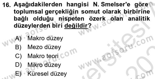 Modern Sosyoloji Tarihi Dersi 2023 - 2024 Yılı (Vize) Ara Sınav Soruları 16. Soru
