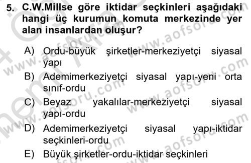 Modern Sosyoloji Tarihi Dersi 2023 - 2024 Yılı (Vize) Ara Sınav Soruları 5. Soru