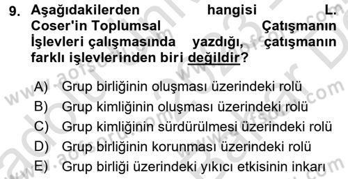 Modern Sosyoloji Tarihi Dersi 2023 - 2024 Yılı (Vize) Ara Sınav Soruları 9. Soru