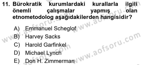Modern Sosyoloji Tarihi Dersi 2023 - 2024 Yılı (Final) Dönem Sonu Sınav Soruları 11. Soru