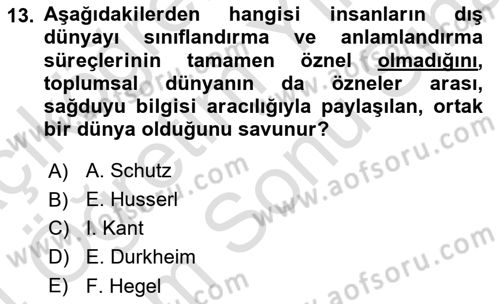 Modern Sosyoloji Tarihi Dersi 2023 - 2024 Yılı (Final) Dönem Sonu Sınav Soruları 13. Soru