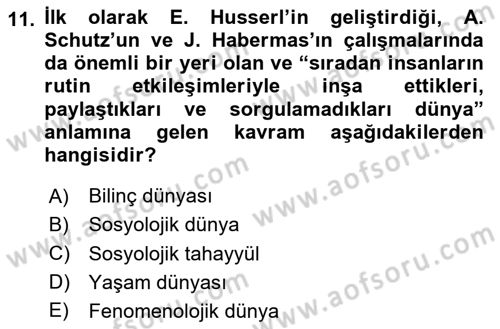 Modern Sosyoloji Tarihi Dersi 2023 - 2024 Yılı Yaz Okulu Sınav Soruları 11. Soru