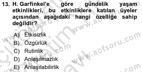 Modern Sosyoloji Tarihi Dersi 2023 - 2024 Yılı Yaz Okulu Sınav Soruları 13. Soru
