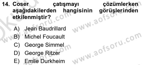 Modern Sosyoloji Tarihi Dersi 2023 - 2024 Yılı Yaz Okulu Sınav Soruları 14. Soru