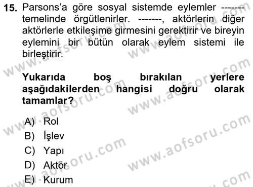 Modern Sosyoloji Tarihi Dersi 2023 - 2024 Yılı Yaz Okulu Sınav Soruları 15. Soru
