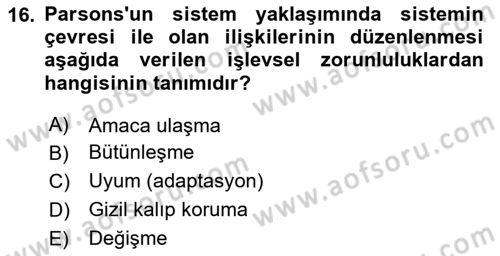 Modern Sosyoloji Tarihi Dersi 2023 - 2024 Yılı Yaz Okulu Sınav Soruları 16. Soru