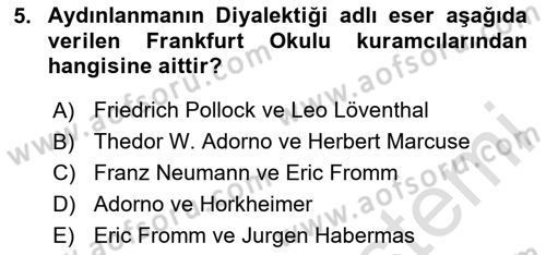 Modern Sosyoloji Tarihi Dersi 2023 - 2024 Yılı Yaz Okulu Sınav Soruları 5. Soru