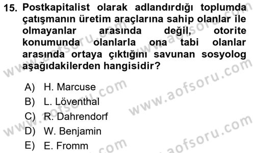 Modern Sosyoloji Tarihi Dersi 2024 - 2025 Yılı (Vize) Ara Sınav Soruları 15. Soru