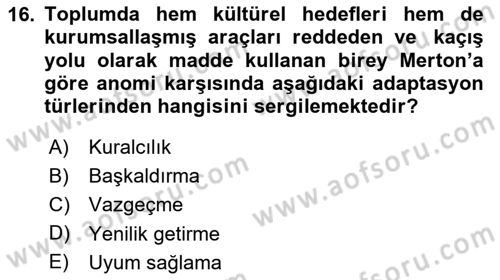 Modern Sosyoloji Tarihi Dersi 2024 - 2025 Yılı (Vize) Ara Sınav Soruları 16. Soru