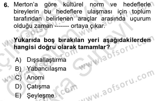 Modern Sosyoloji Tarihi Dersi 2024 - 2025 Yılı (Vize) Ara Sınav Soruları 6. Soru