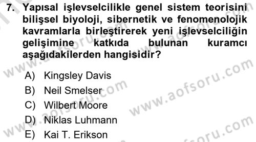 Modern Sosyoloji Tarihi Dersi 2024 - 2025 Yılı (Vize) Ara Sınav Soruları 7. Soru