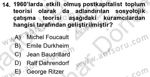 Modern Sosyoloji Tarihi Dersi 2024 - 2025 Yılı (Final) Dönem Sonu Sınav Soruları 14. Soru