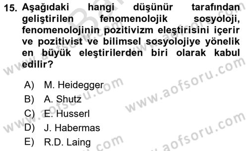 Modern Sosyoloji Tarihi Dersi 2024 - 2025 Yılı (Final) Dönem Sonu Sınav Soruları 15. Soru
