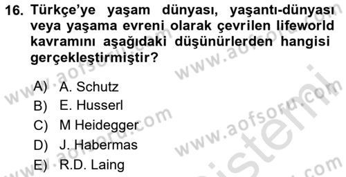 Modern Sosyoloji Tarihi Dersi 2024 - 2025 Yılı (Final) Dönem Sonu Sınav Soruları 16. Soru