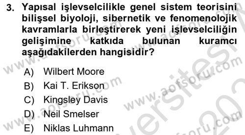 Modern Sosyoloji Tarihi Dersi 2024 - 2025 Yılı (Final) Dönem Sonu Sınav Soruları 3. Soru