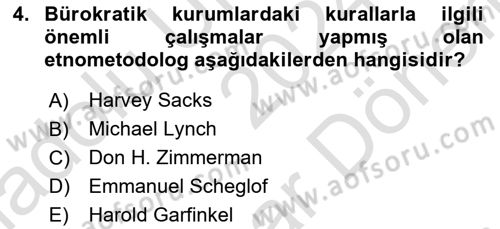 Modern Sosyoloji Tarihi Dersi 2024 - 2025 Yılı (Final) Dönem Sonu Sınav Soruları 4. Soru