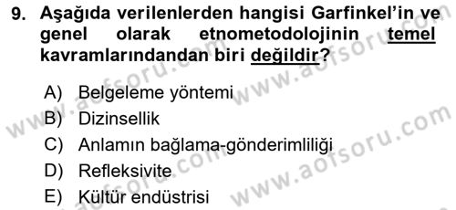 Modern Sosyoloji Tarihi Dersi 2024 - 2025 Yılı (Final) Dönem Sonu Sınav Soruları 9. Soru