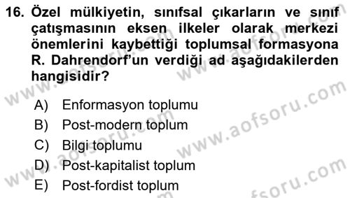 Modern Sosyoloji Tarihi Dersi 2024 - 2025 Yılı Yaz Okulu Sınav Soruları 16. Soru