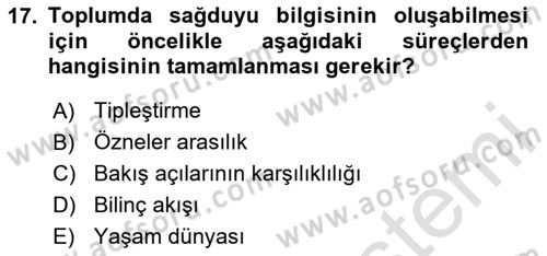 Modern Sosyoloji Tarihi Dersi 2024 - 2025 Yılı Yaz Okulu Sınav Soruları 17. Soru