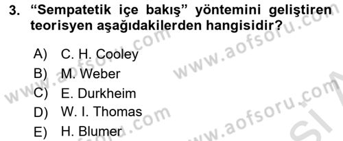 Modern Sosyoloji Tarihi Dersi 2024 - 2025 Yılı Yaz Okulu Sınav Soruları 3. Soru