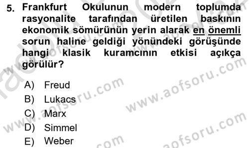Modern Sosyoloji Tarihi Dersi 2024 - 2025 Yılı Yaz Okulu Sınav Soruları 5. Soru