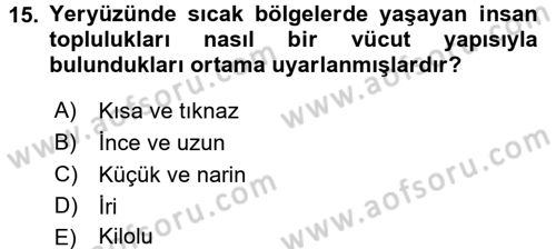 Antropoloji Dersi 2017 - 2018 Yılı (Vize) Ara Sınavı 15. Soru