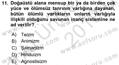 Antropoloji Dersi 2018 - 2019 Yılı 3 Ders Sınavı 11. Soru