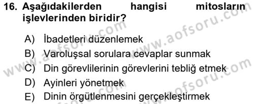 Antropoloji Dersi 2018 - 2019 Yılı 3 Ders Sınavı 16. Soru