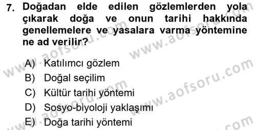 Antropoloji Dersi 2018 - 2019 Yılı 3 Ders Sınavı 7. Soru