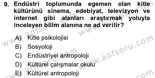 Antropoloji Dersi 2018 - 2019 Yılı 3 Ders Sınavı 9. Soru