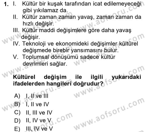 Antropoloji Dersi 2018 - 2019 Yılı (Final) Dönem Sonu Sınavı 1. Soru