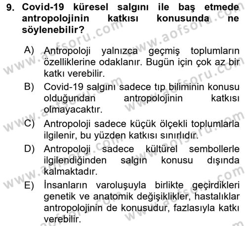 Antropoloji Dersi 2021 - 2022 Yılı (Vize) Ara Sınavı 9. Soru